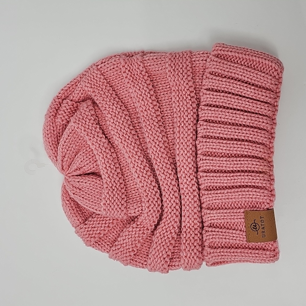 Pink Chunky Ribbed Knit Slouchy Scull Cap Beanie Winter‎ Hat